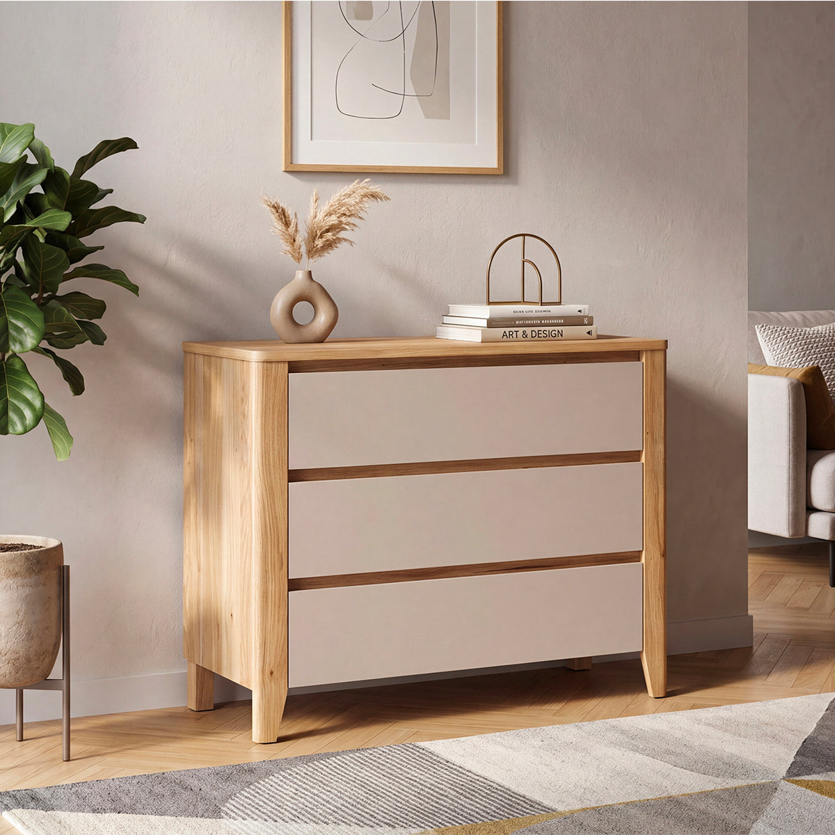 Commode 3 tiroirs Samara Bois et Cachemire - vue 2