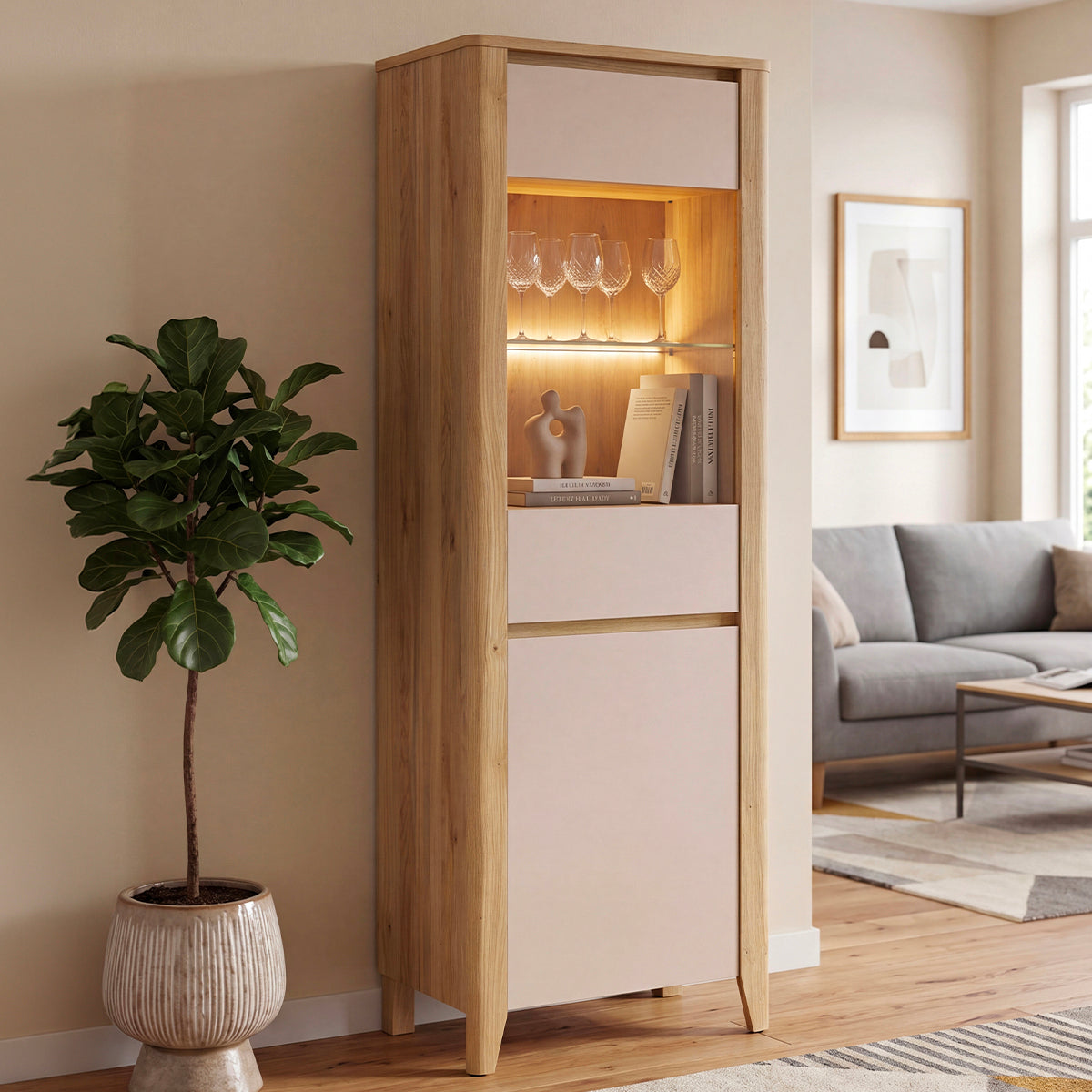Vaisselier 2 portes LED inclus Samara Bois et Cachemire - vue 2