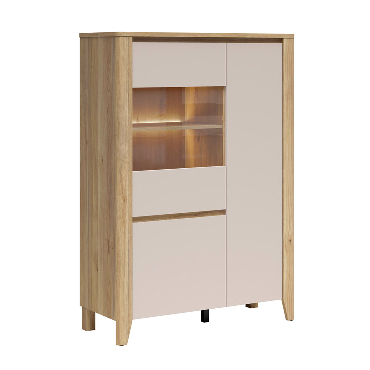 Vaisselier 3 portes LED inclus Samara Bois et Cachemire