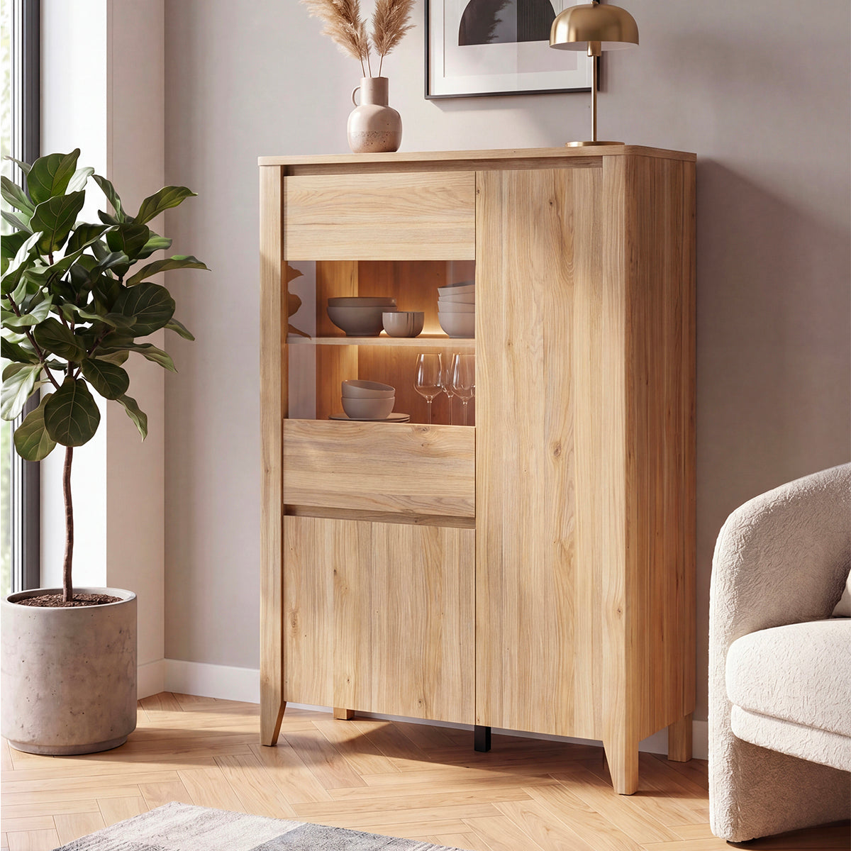 Vaisselier 3 portes LED inclus Samara Bois - vue 2