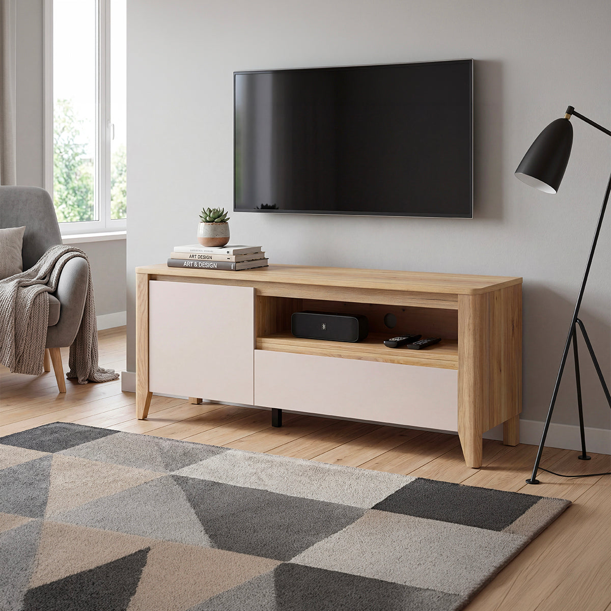 Meuble TV 1 porte 1 tiroir 161 cm Samara Bois et Cachemire - vue 2