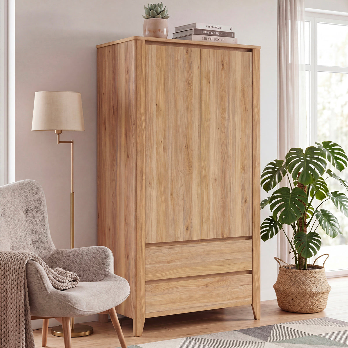 Armoire 2 portes 2 tiroirs Samara Bois - vue 5