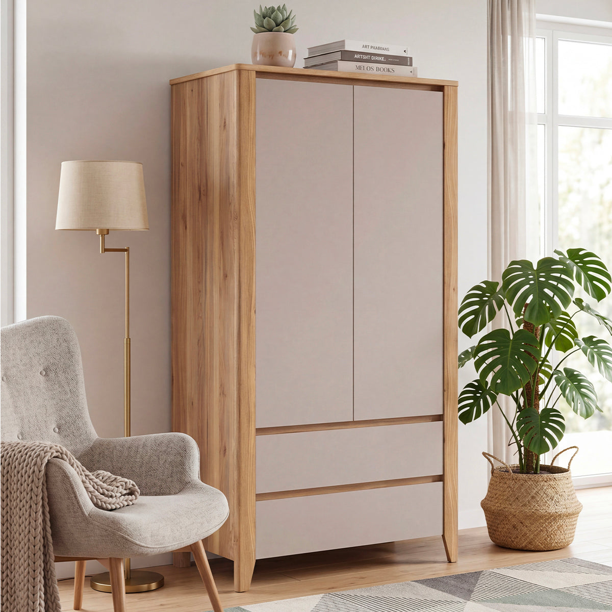 Armoire 2 portes 2 tiroirs Samara Bois et Cachemire - vue 5