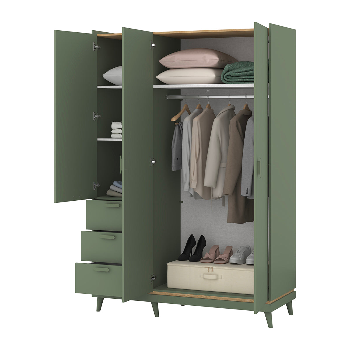 Armoire 3 portes 3 tiroirs Sandy Vert - vue 4