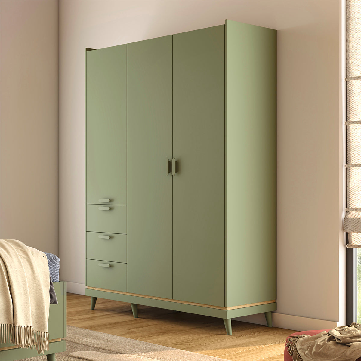 Armoire 3 portes 3 tiroirs Sandy Vert - vue 2