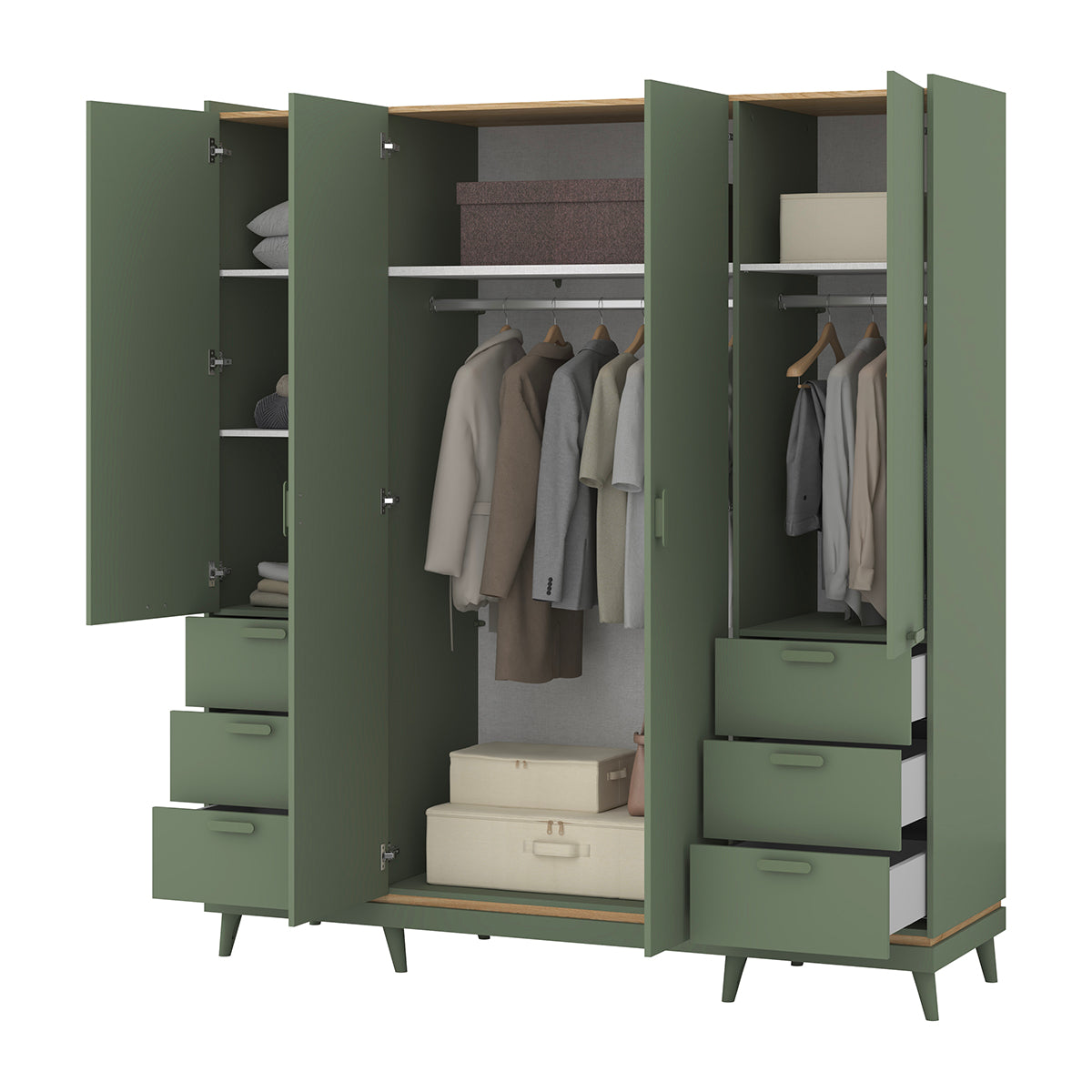 Armoire 4 portes 6 tiroirs Sandy Vert - vue 5