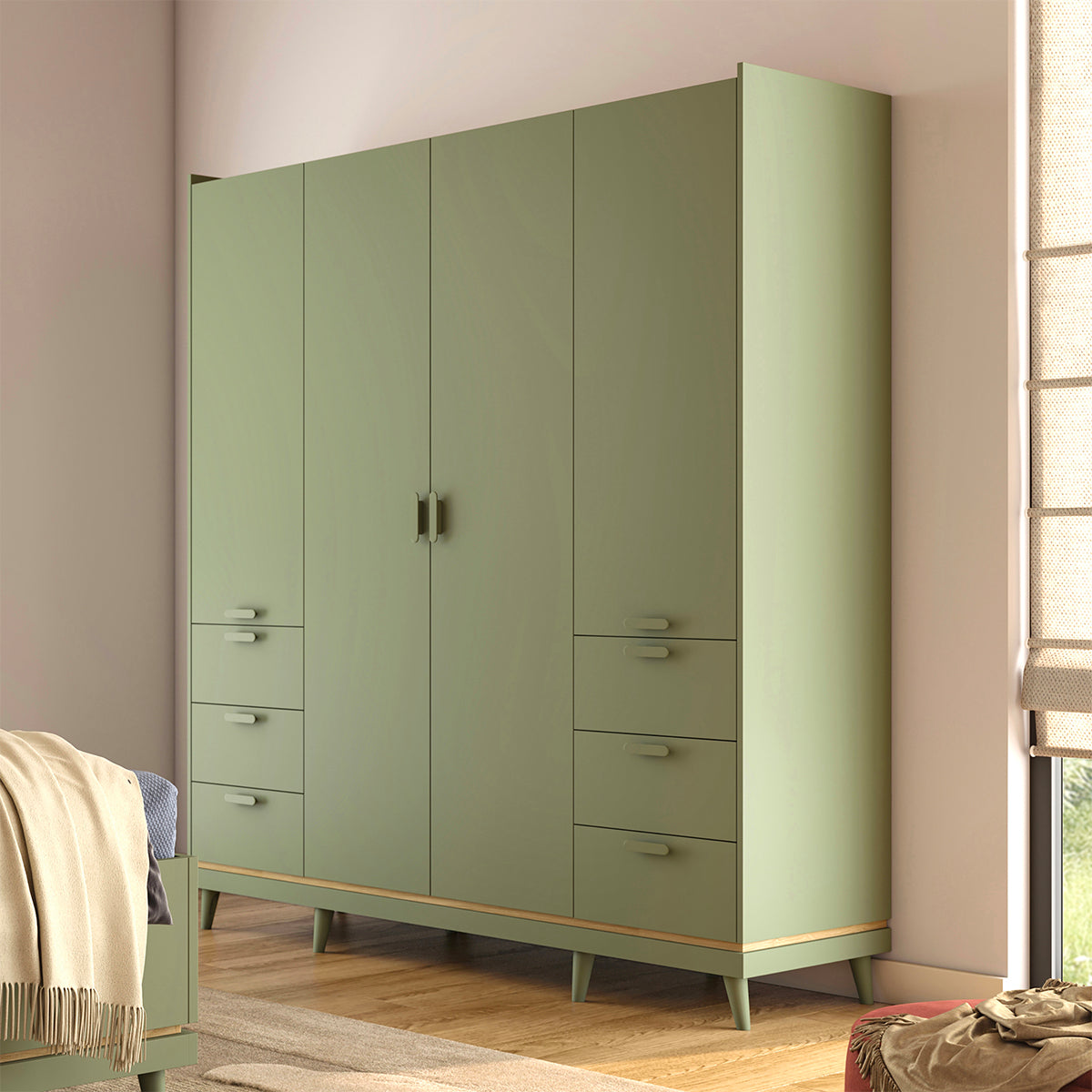 Armoire 4 portes 6 tiroirs Sandy Vert - vue 2