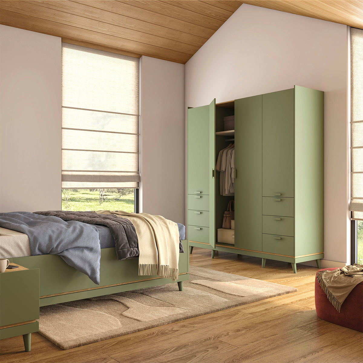 Armoire 4 portes 6 tiroirs Sandy Vert - vue 3