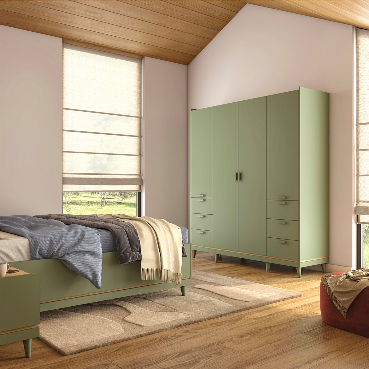 Armoire 4 portes 6 tiroirs Sandy Vert - vue 7