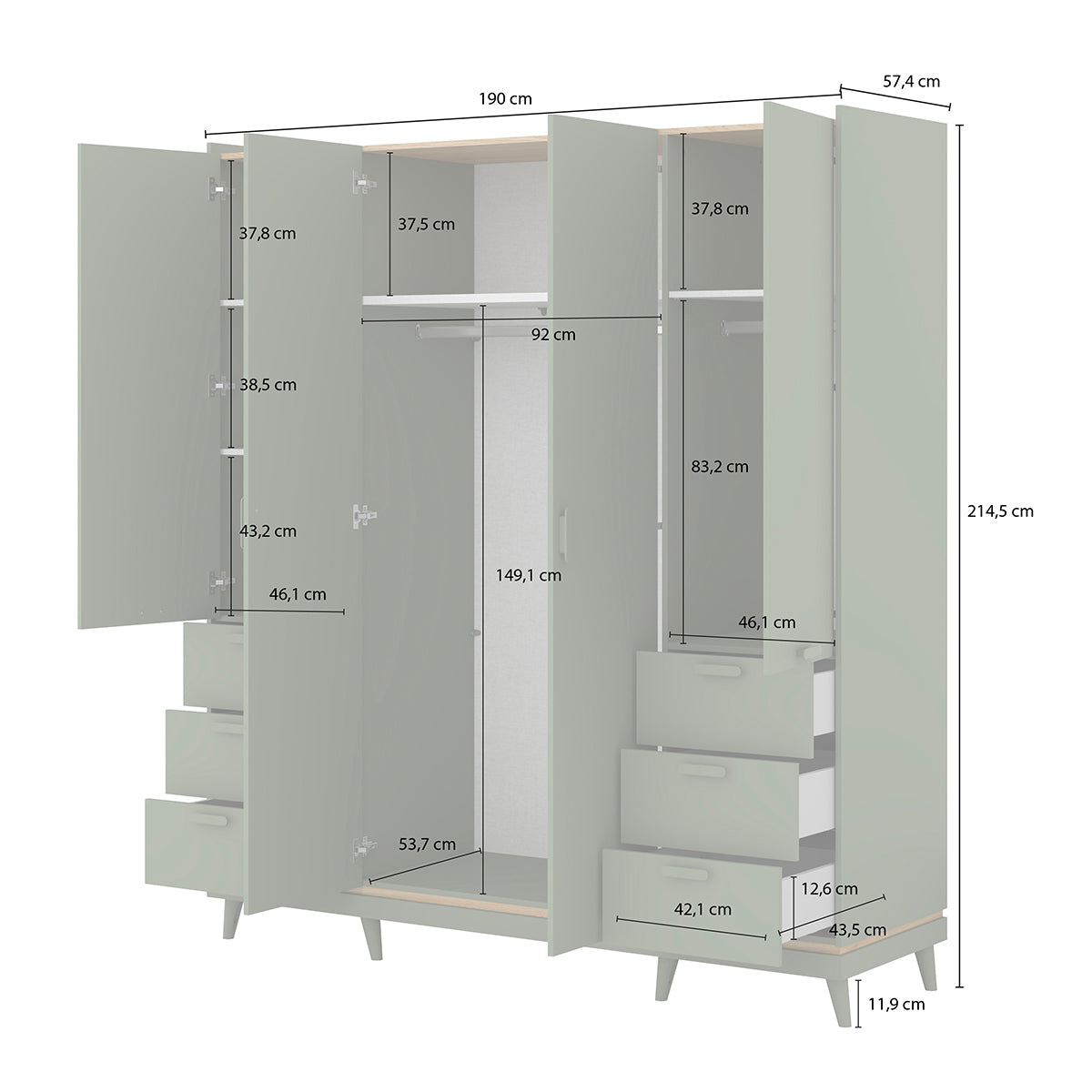 Armoire 4 portes 6 tiroirs Sandy Vert - vue 8