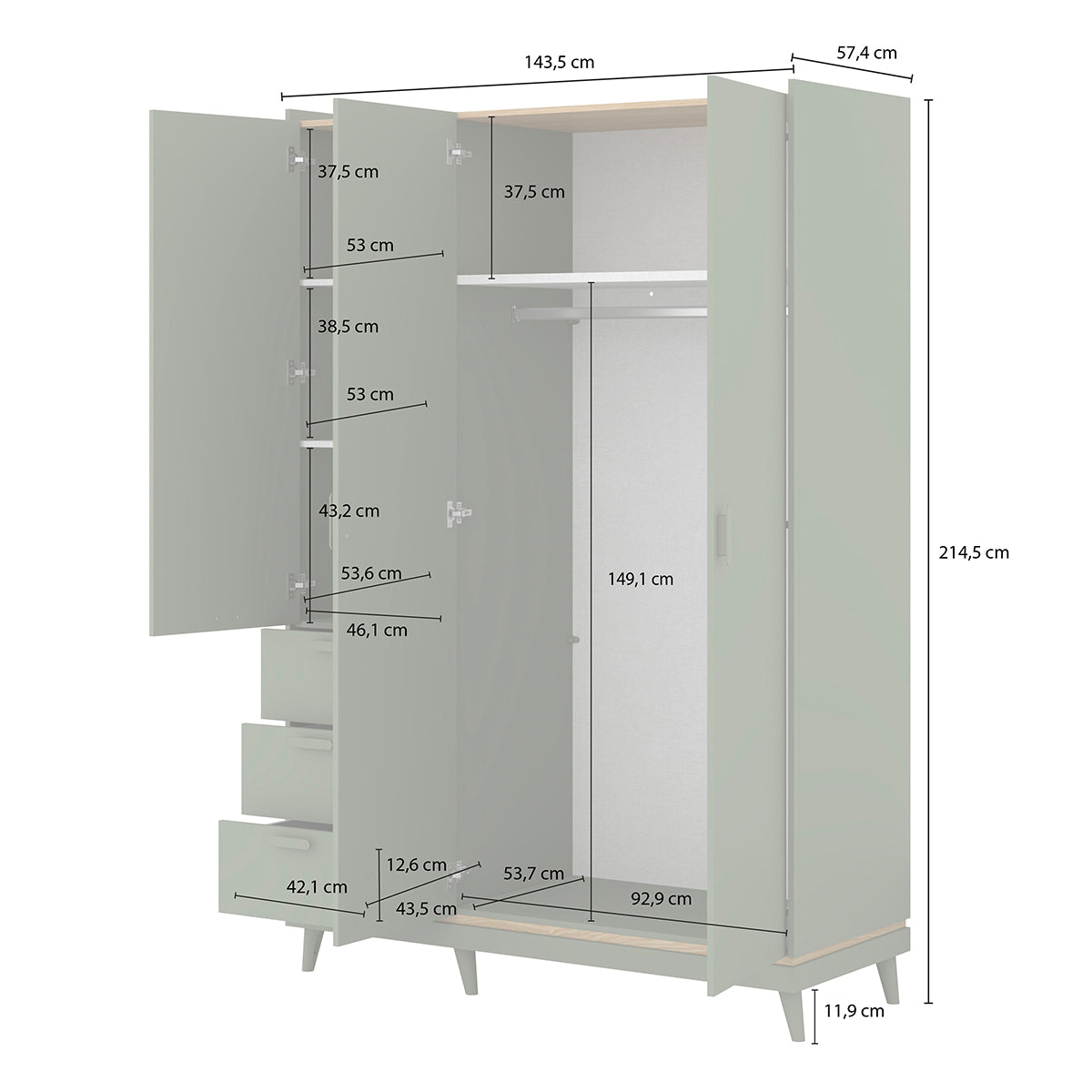 Armoire 3 portes 3 tiroirs Sandy Bois - vue 8