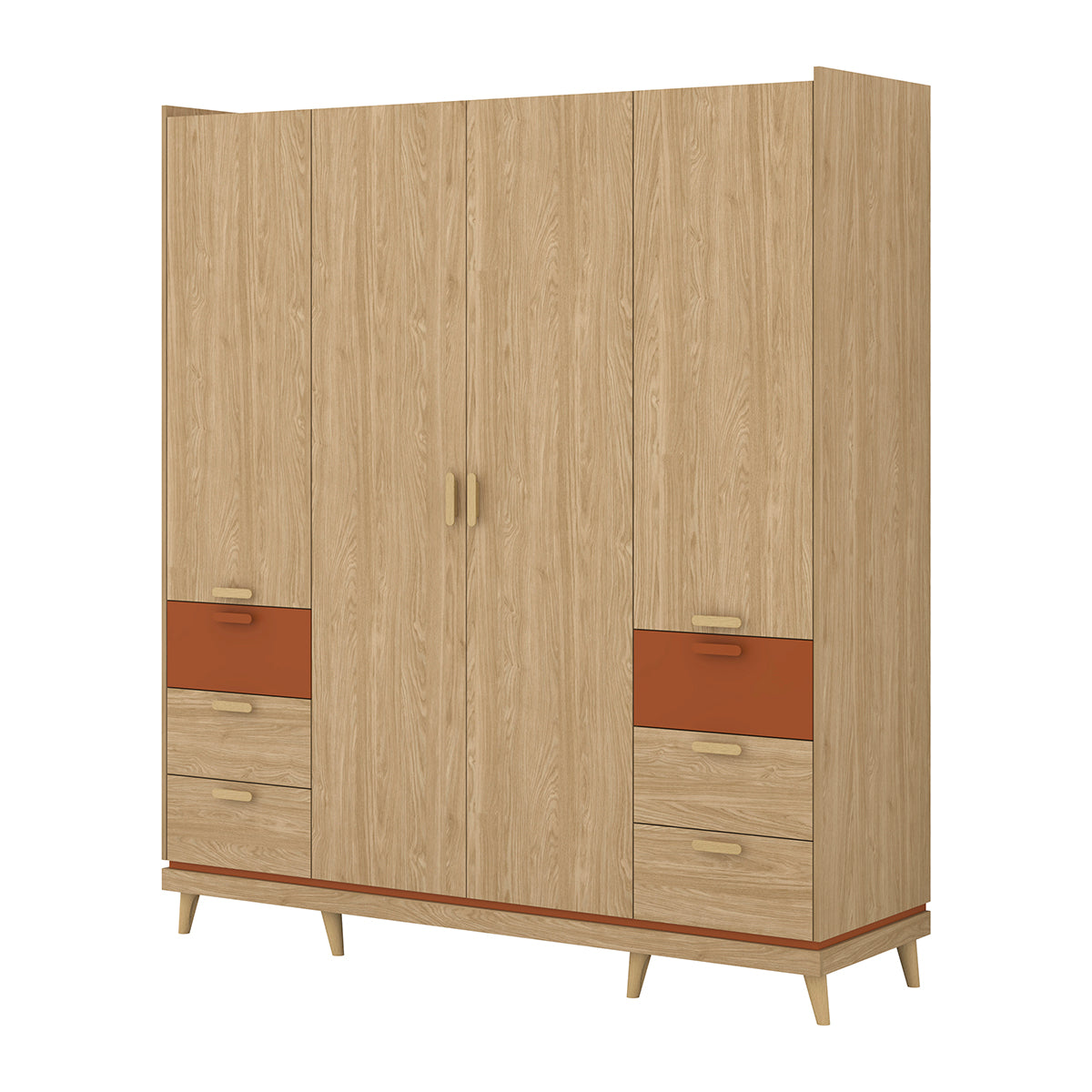 Armoire 4 portes 6 tiroirs Sandy Bois