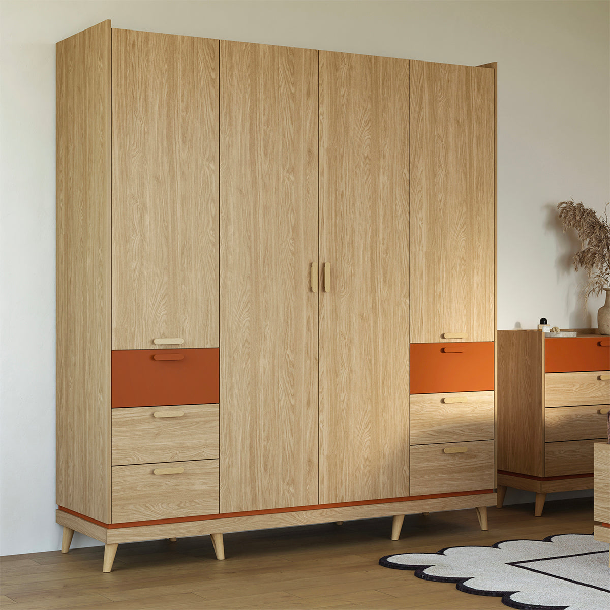 Armoire 4 portes 6 tiroirs Sandy Bois - vue 2