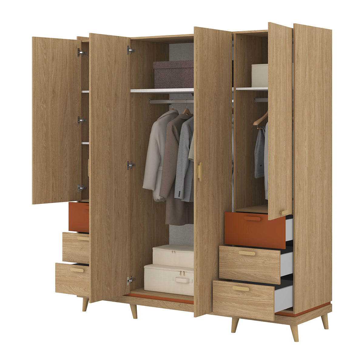 Armoire 4 portes 6 tiroirs Sandy Bois - vue 4