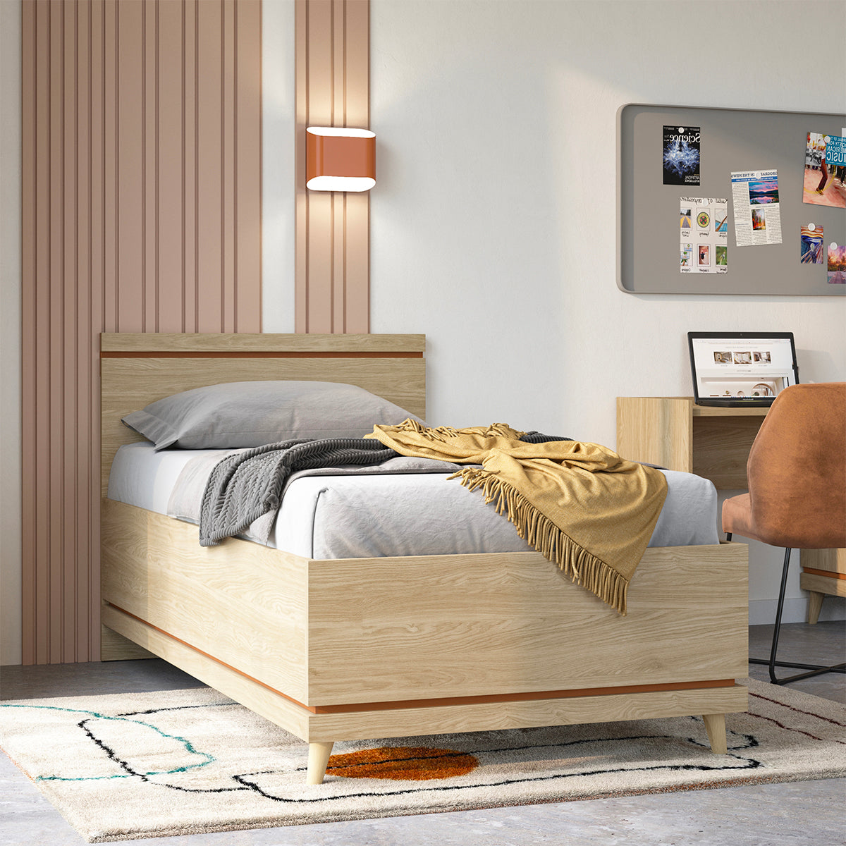 Lit coffre 100x200 sommier inclus Sandy Bois - vue 2
