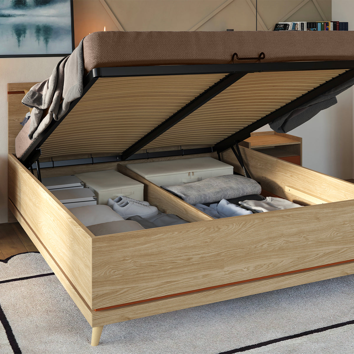 Lit coffre 160x200 sommier inclus Sandy Bois - vue 5