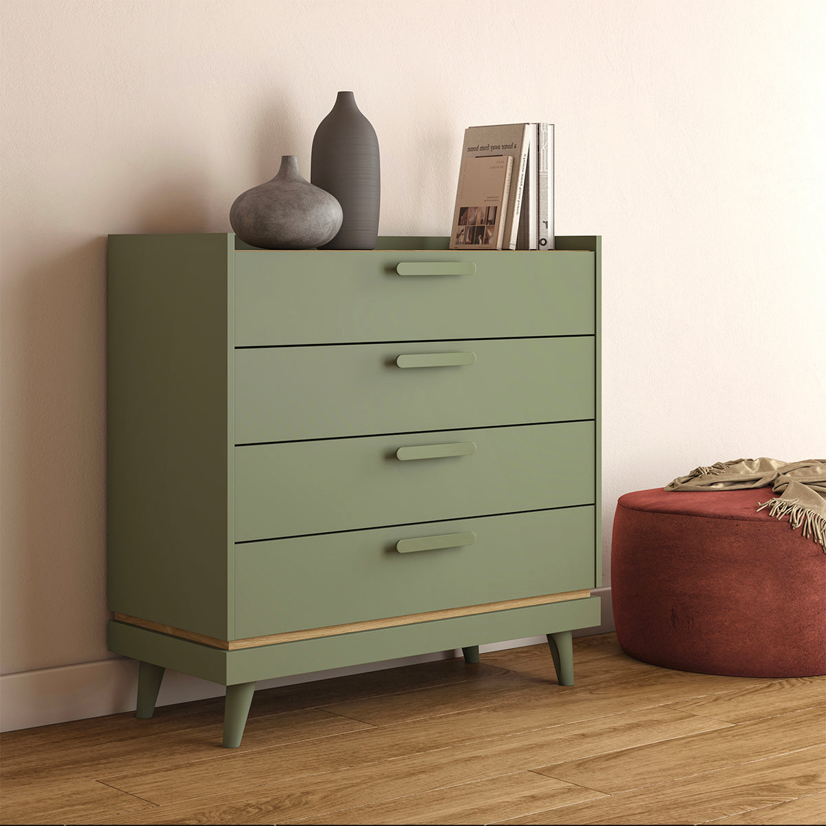 Commode 4 tiroirs Sandy Vert - vue 2