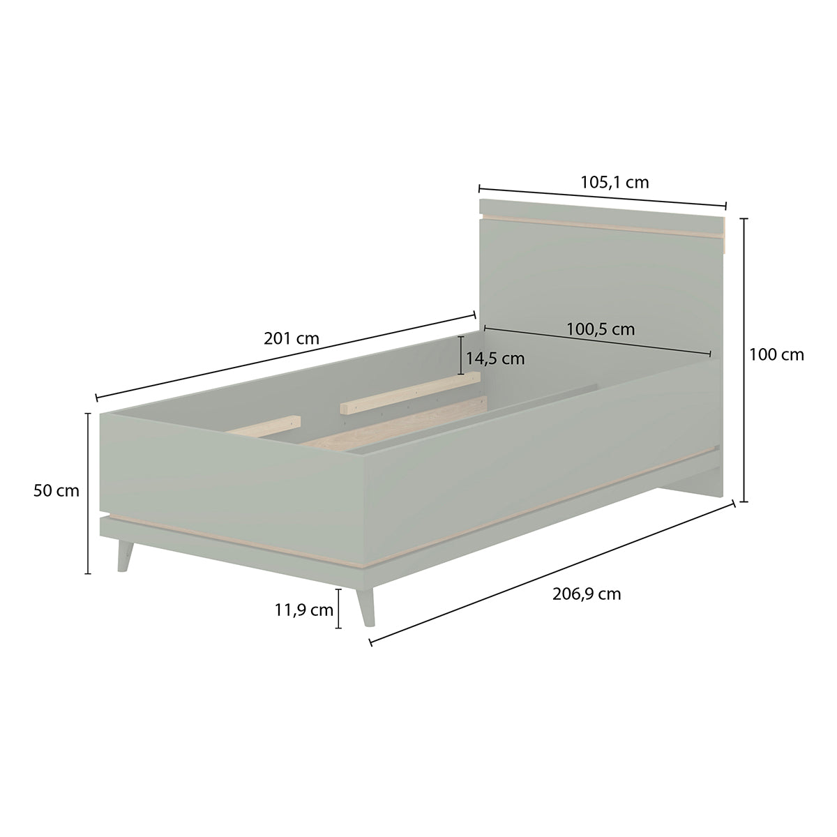 Lit coffre 100x200 sommier inclus Sandy Vert - vue 6