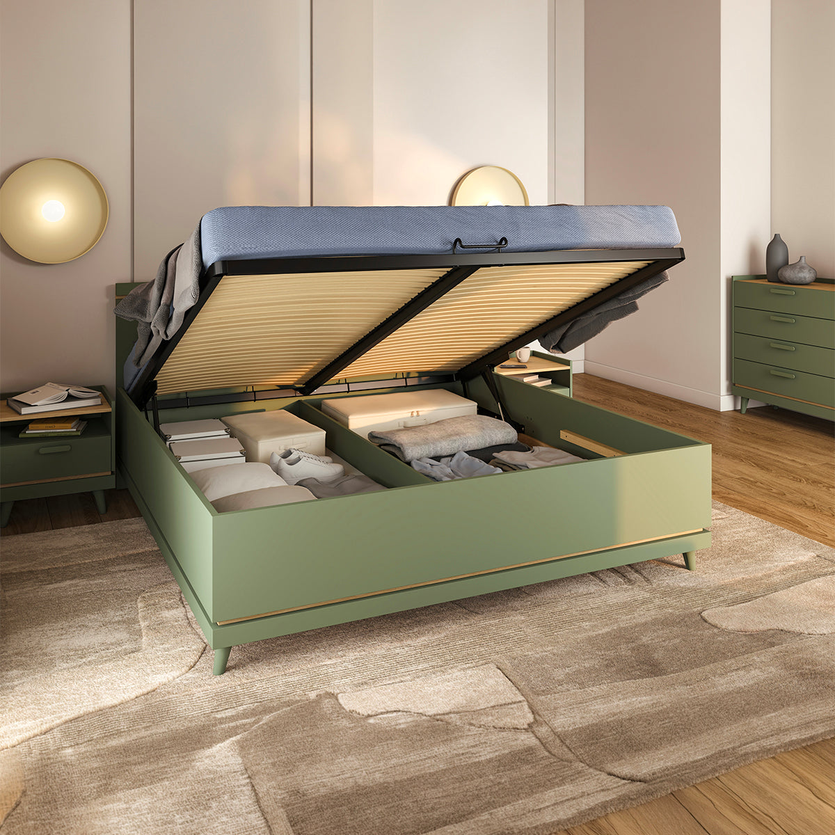 Lit coffre 180x200 sommier inclus Sandy Vert - vue 3