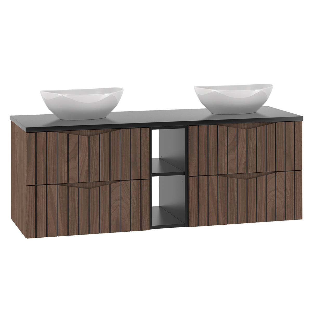 Ensemble Meuble double vasque 140cm 2 niches et colonne Siena bois et noir - vue 3