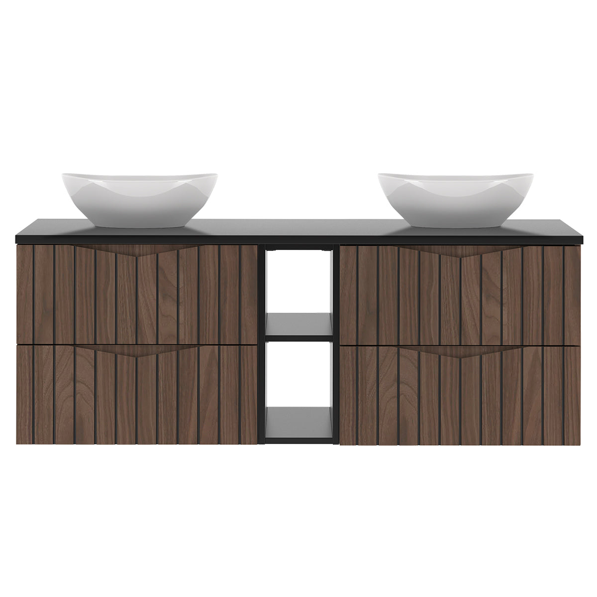 Meuble double vasque 140cm 2 niches Siena bois et noir - vue 2