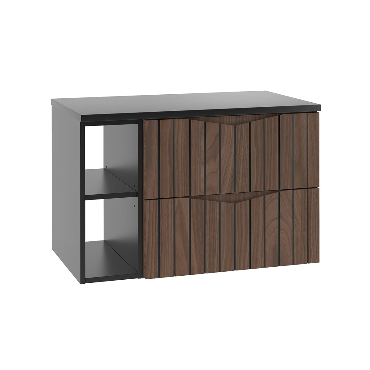 Meuble sous-vasque 80cm 2 niches plan de toilette Siena bois et noir