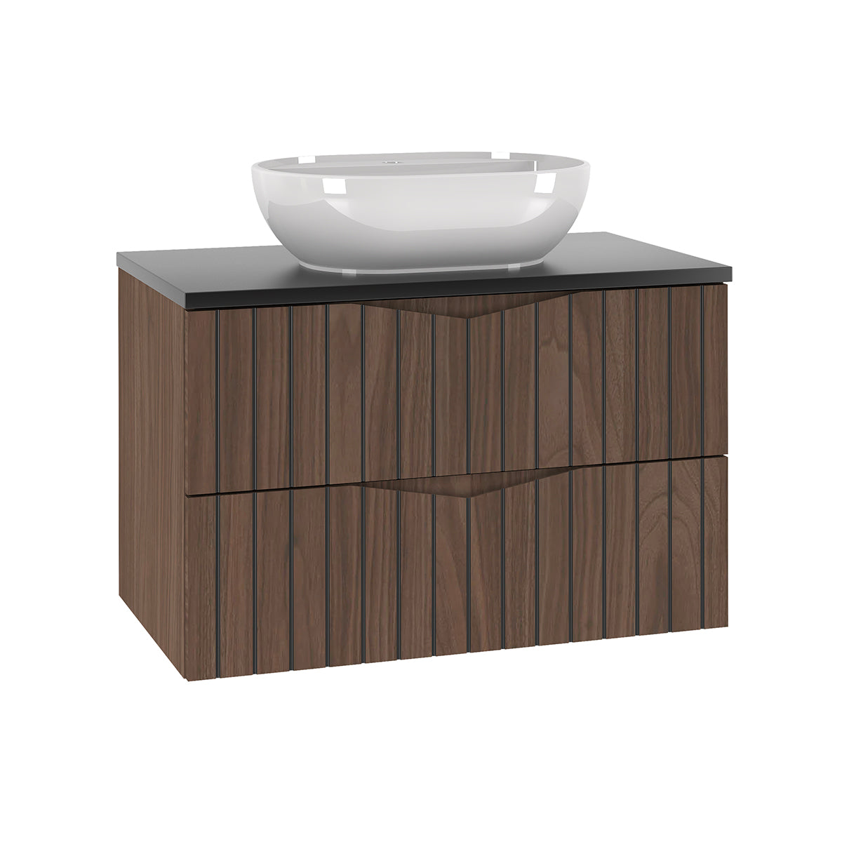 Ensemble meuble simple vasque 80cm et colonne Siena bois et noir - vue 3