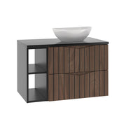 Meuble simple vasque 80cm 2 niches Siena bois et noir