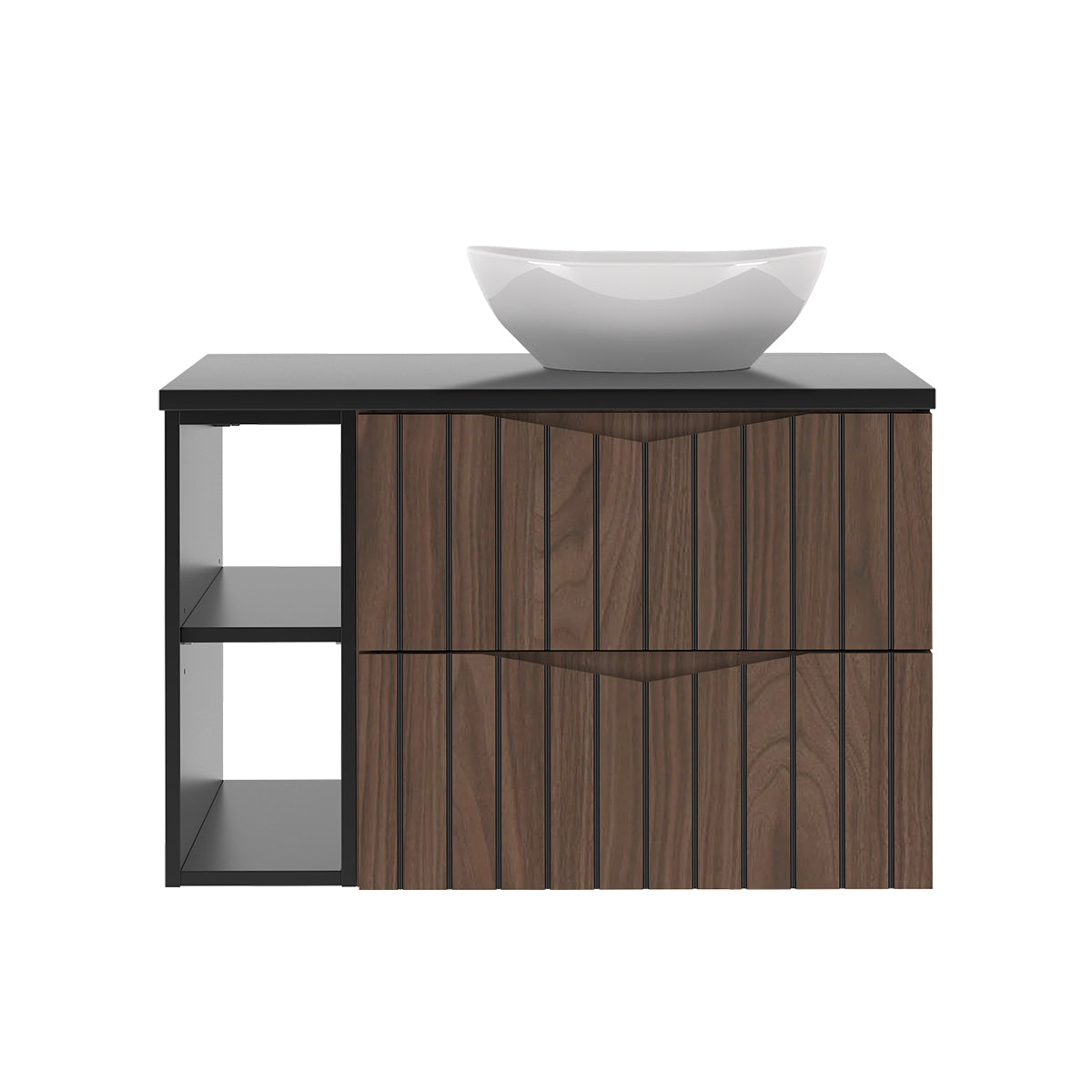 Meuble simple vasque 80cm 2 niches Siena bois et noir - vue 2