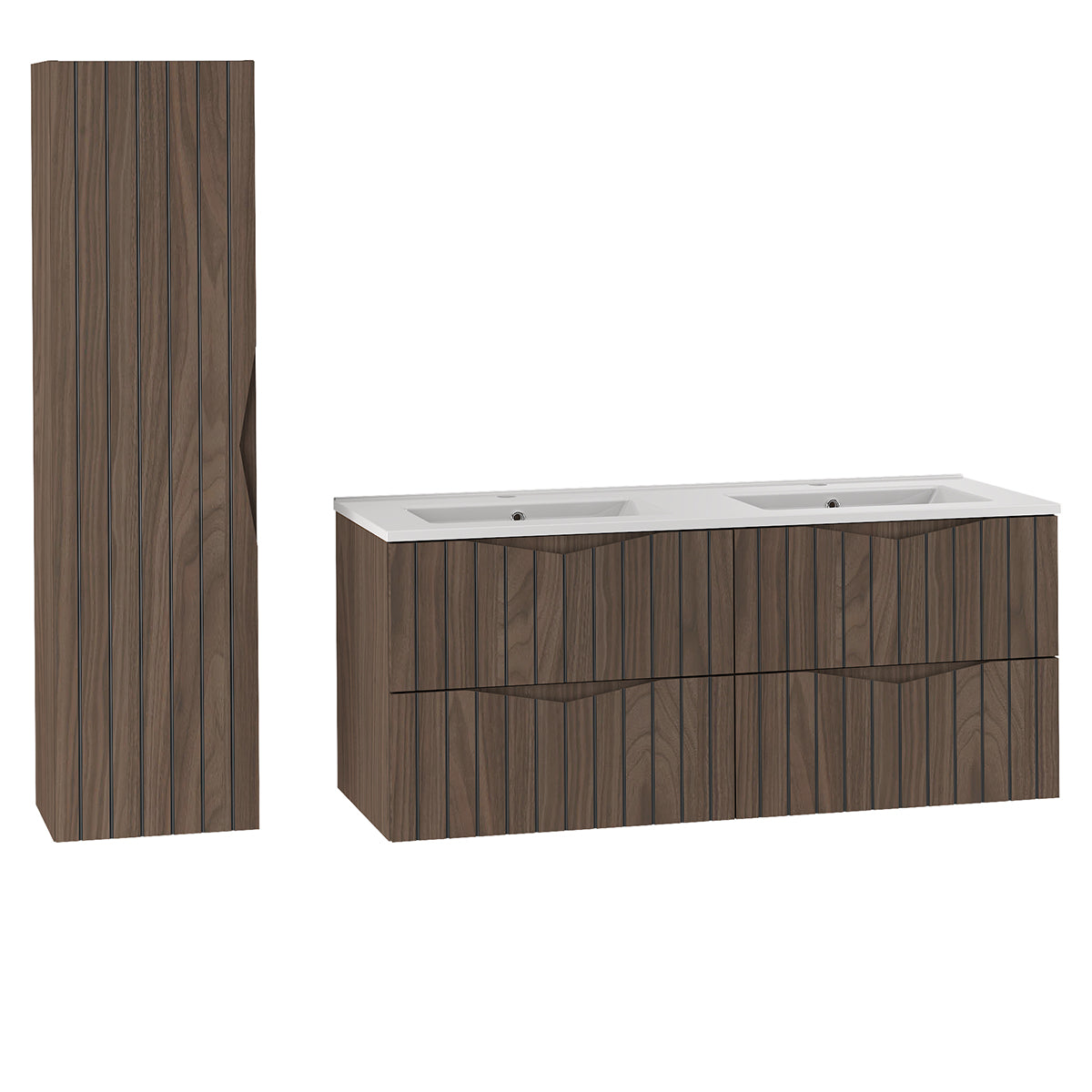 Ensemble meuble double vasque encastrée 120cm et colonne Siena bois et noir - vue 2