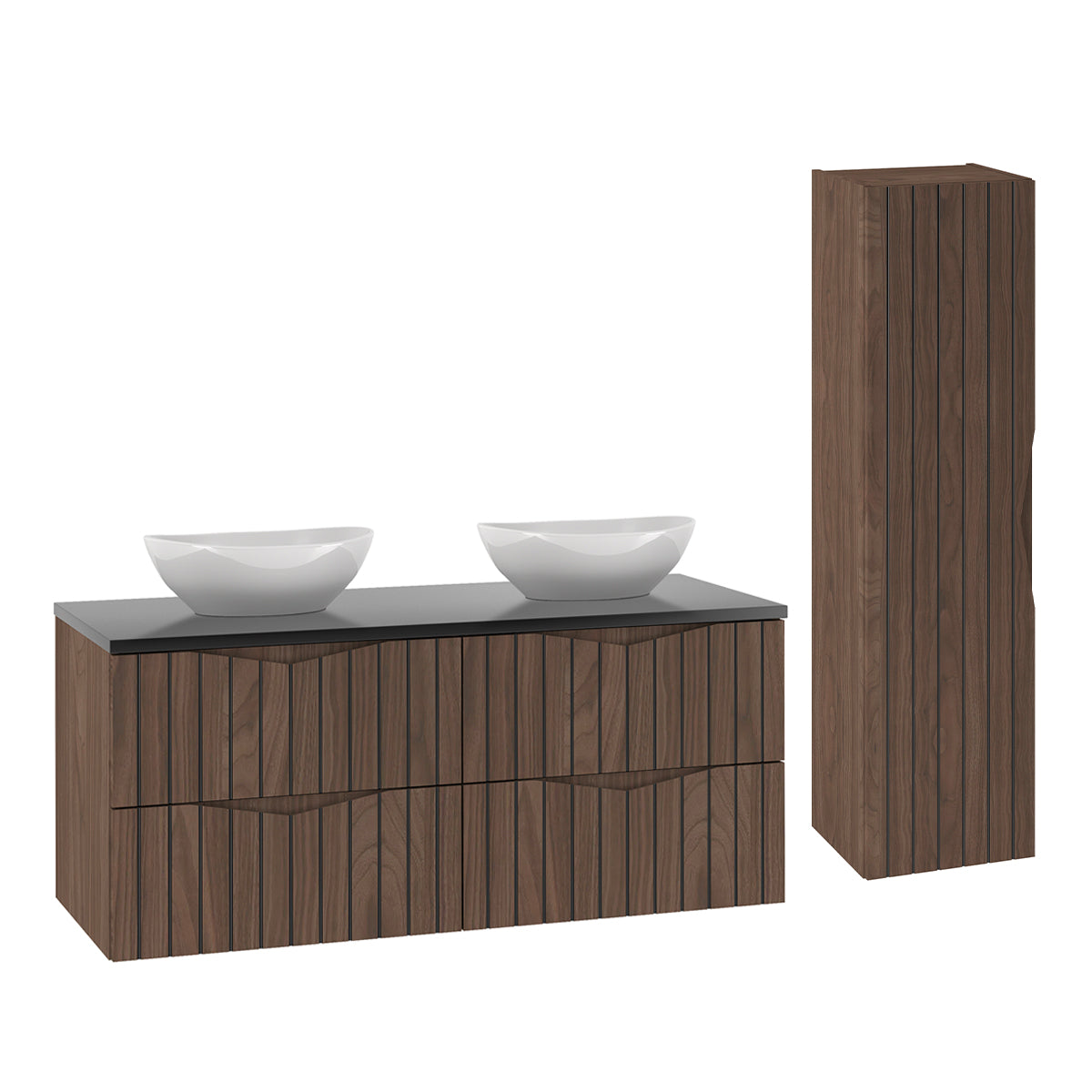 Ensemble meuble double vasque 120cm et colonne Siena bois et noir - vue 2