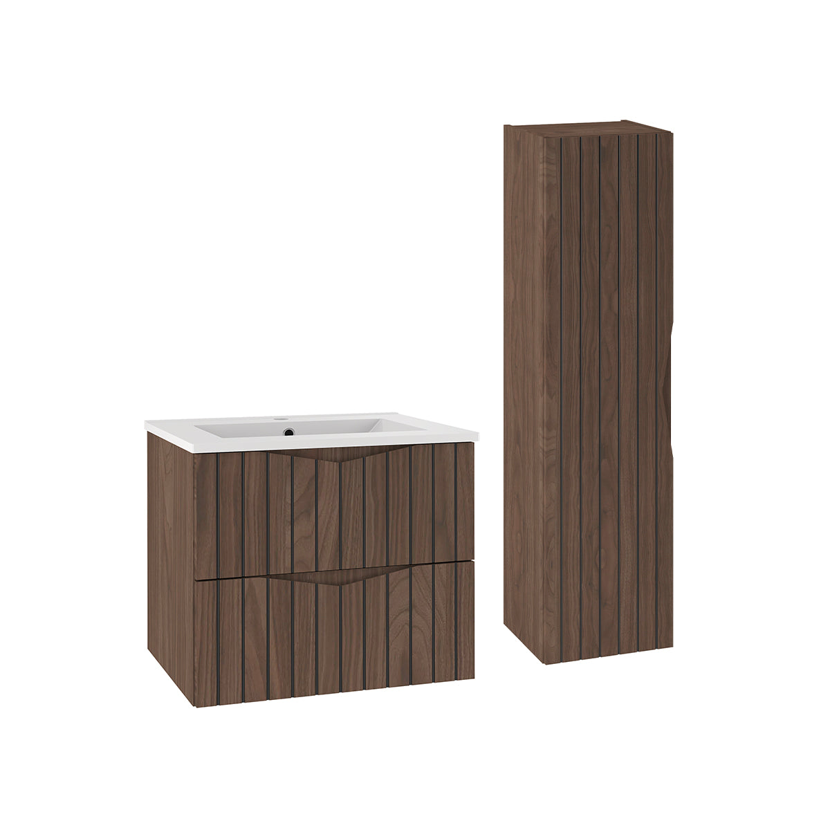 Ensemble meuble simple vasque encastrée 60cm et colonne Siena bois et noir - vue 2