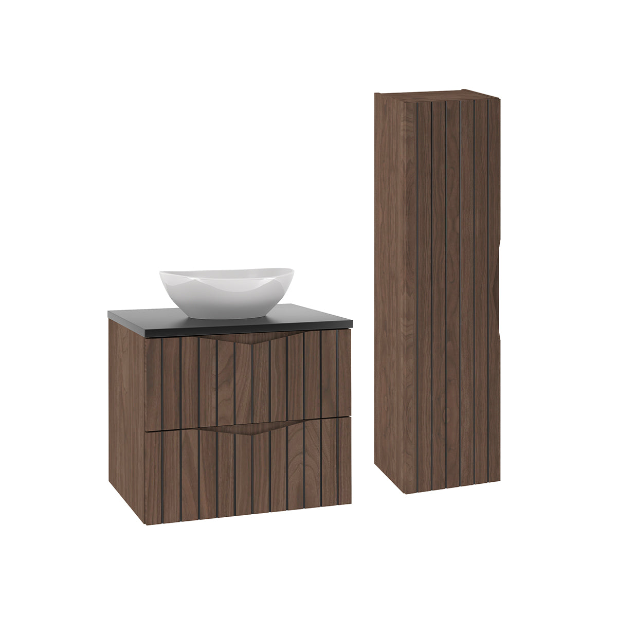 Ensemble meuble simple vasque 60cm et colonne Siena bois et noir - vue 2