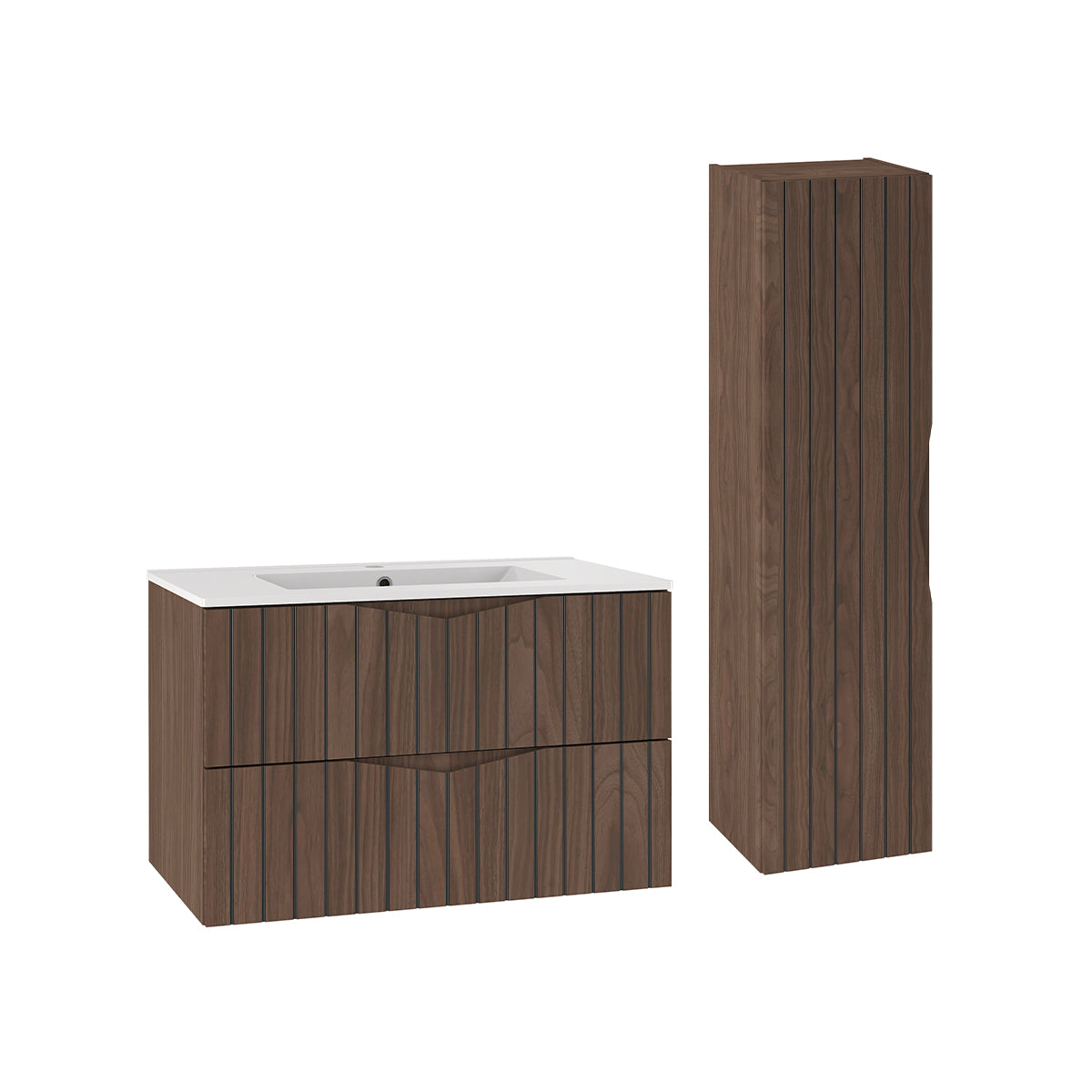 Ensemble meuble simple vasque encastrée 80cm et colonne Siena bois et noir - vue 2