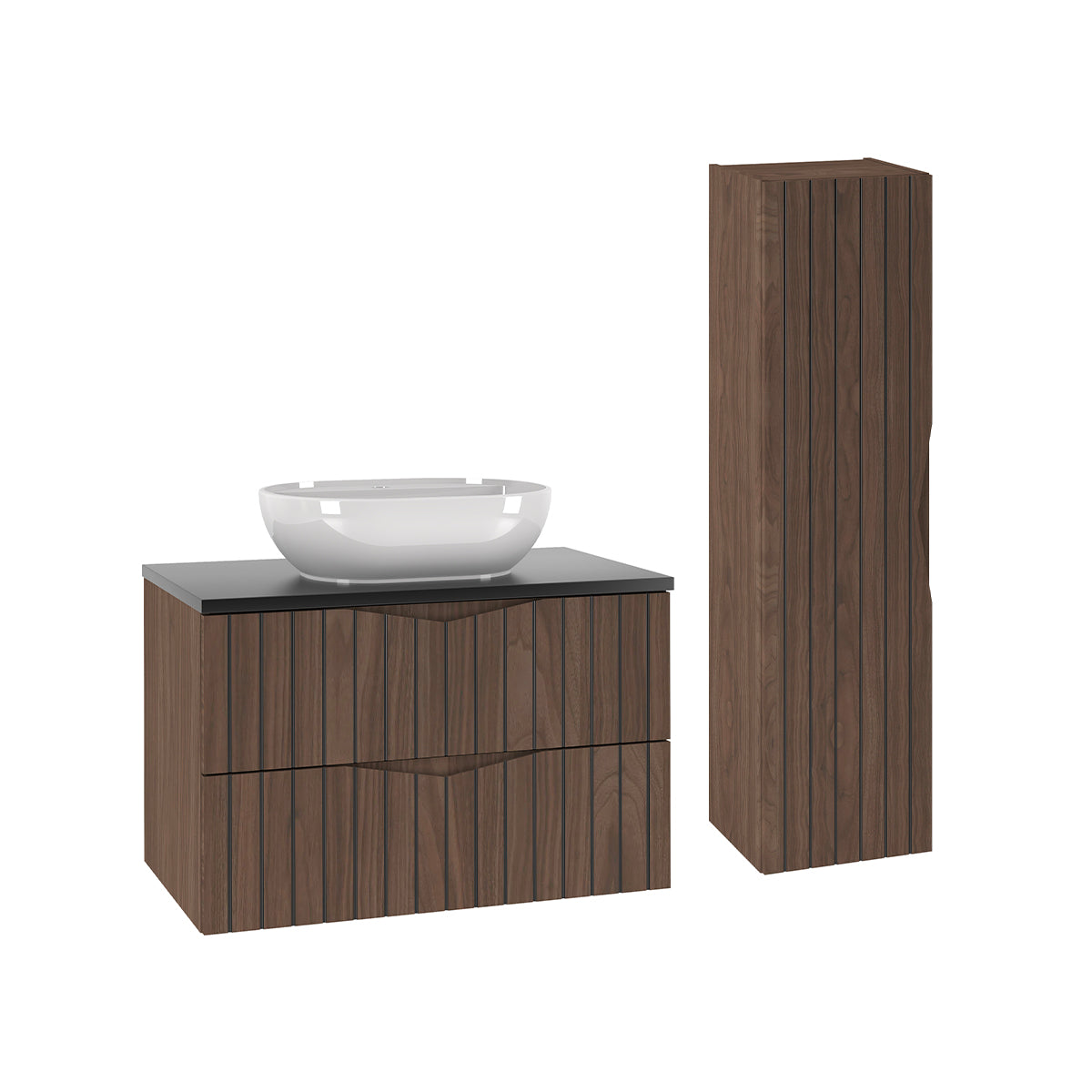 Ensemble meuble simple vasque 80cm et colonne Siena bois et noir - vue 2