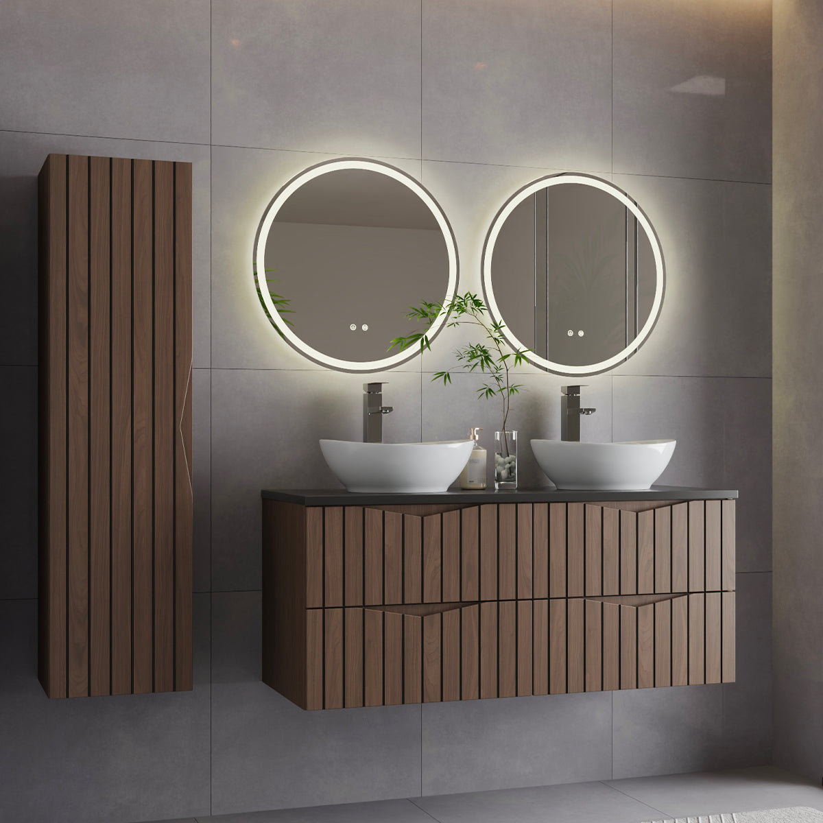 Ensemble meuble double vasque 120cm et colonne Siena bois et noir
