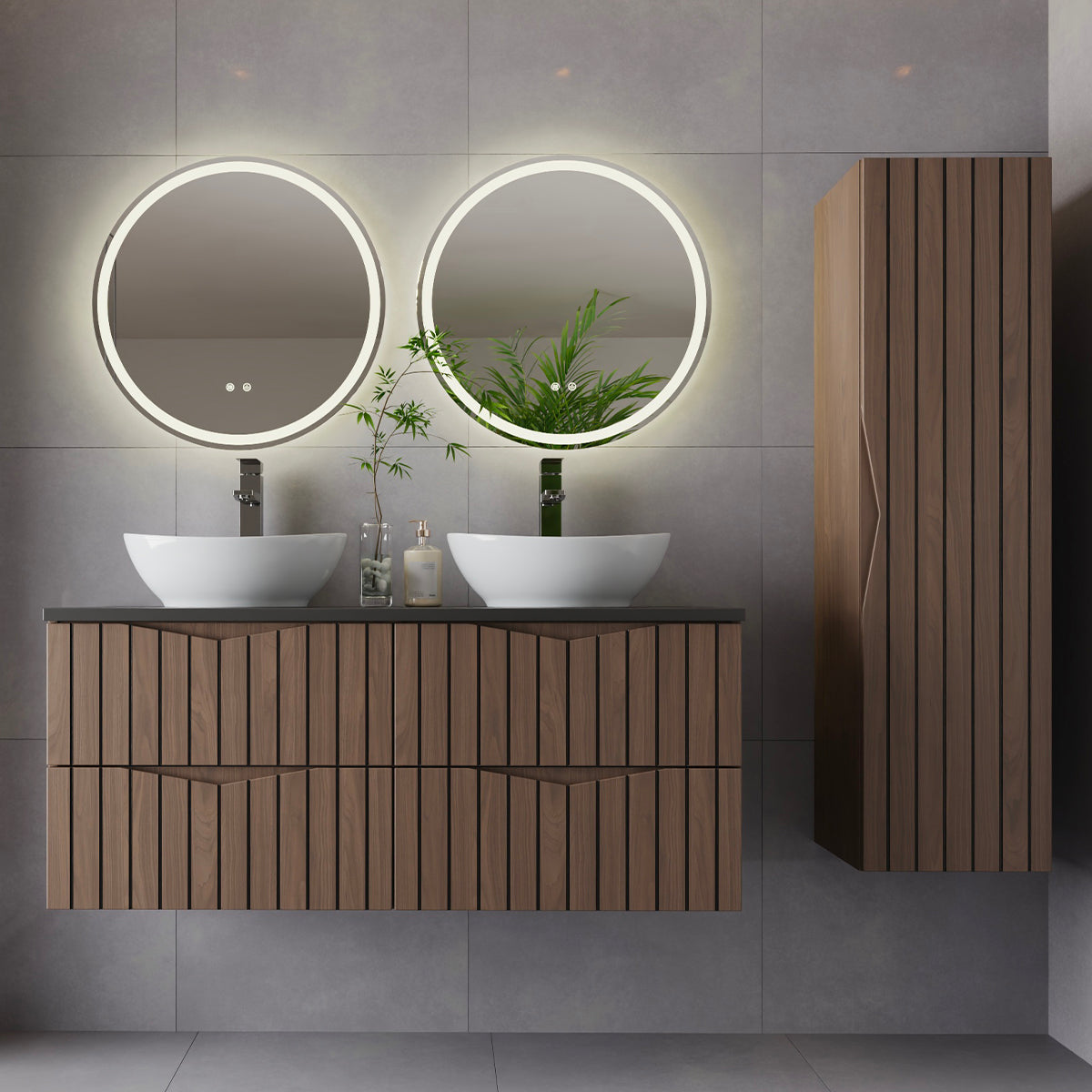 Ensemble meuble double vasque 120cm et colonne Siena bois et noir - vue 8
