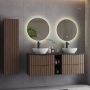 Ensemble Meuble double vasque 140cm 2 niches et colonne Siena bois et noir