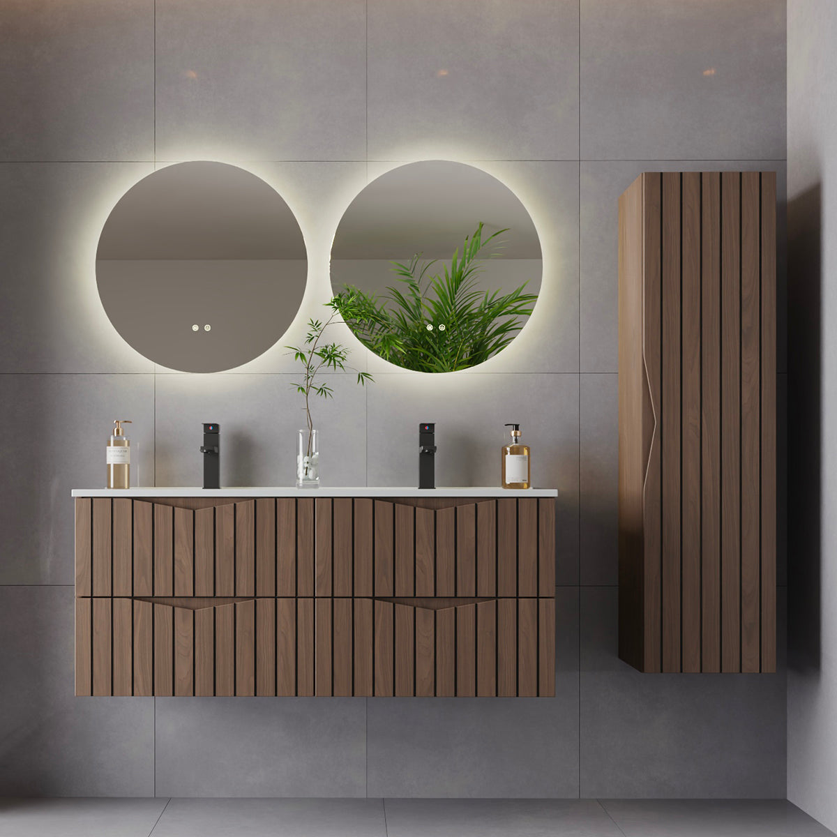 Ensemble meuble double vasque encastrée 120cm et colonne Siena bois et noir - vue 8