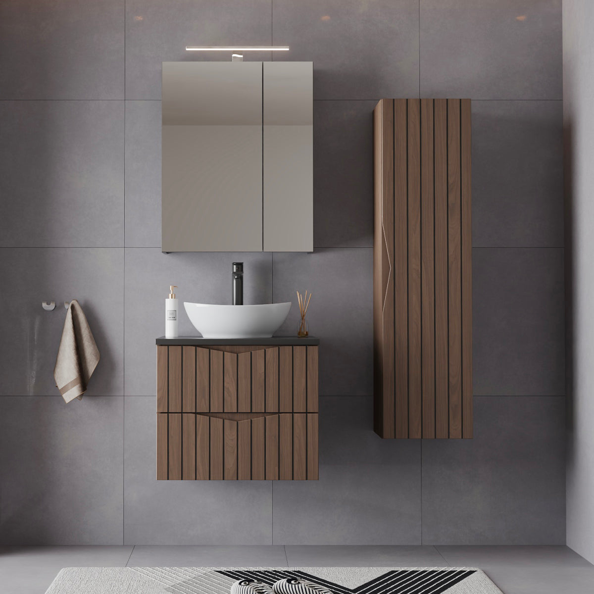 Ensemble meuble simple vasque 60cm et colonne Siena bois et noir - vue 8
