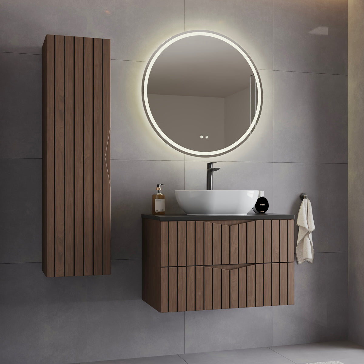 Ensemble meuble simple vasque 80cm et colonne Siena bois et noir