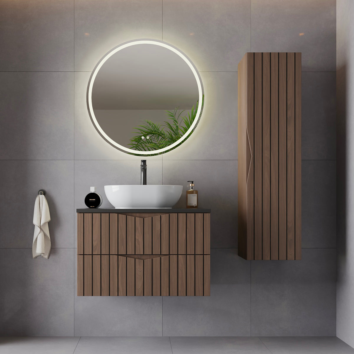Ensemble meuble simple vasque 80cm et colonne Siena bois et noir - vue 8