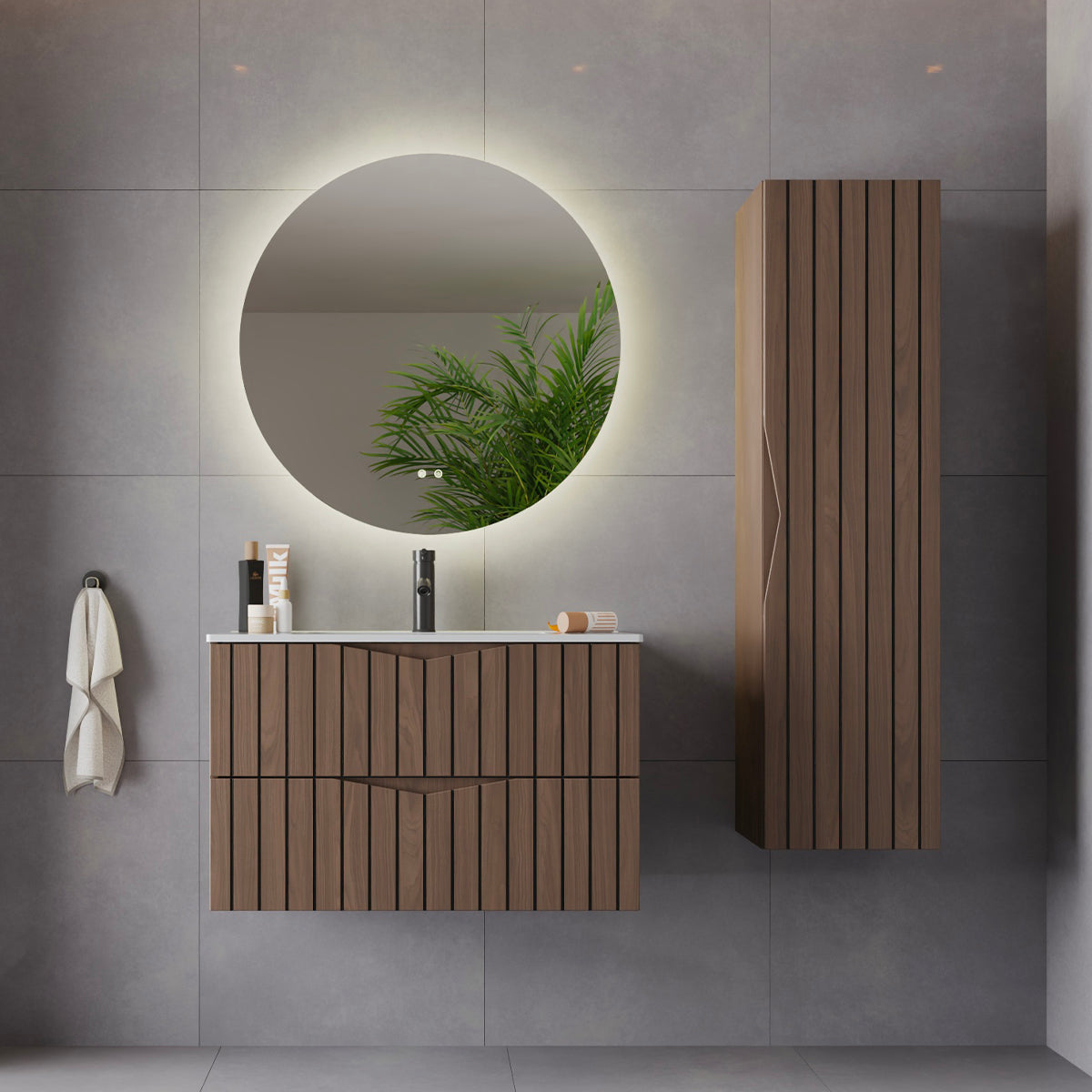 Ensemble meuble simple vasque encastrée 80cm et colonne Siena bois et noir - vue 8
