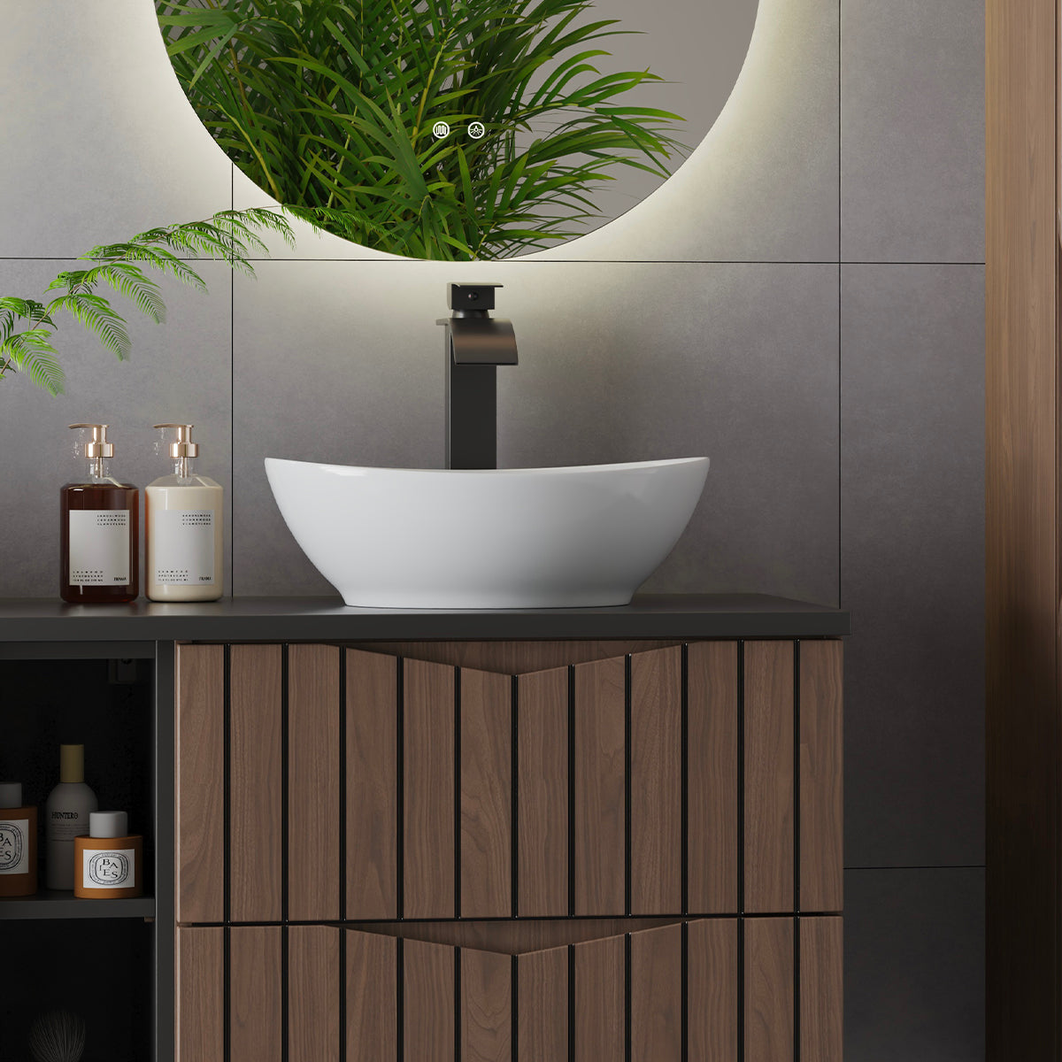 Meuble sous-vasque 140cm 2 niches plan de toilette Siena bois et noir - vue 7
