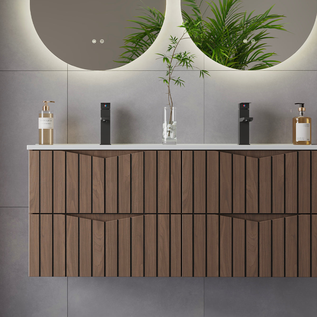 Meuble double vasque encastrée 120cm Siena bois et noir - vue 6