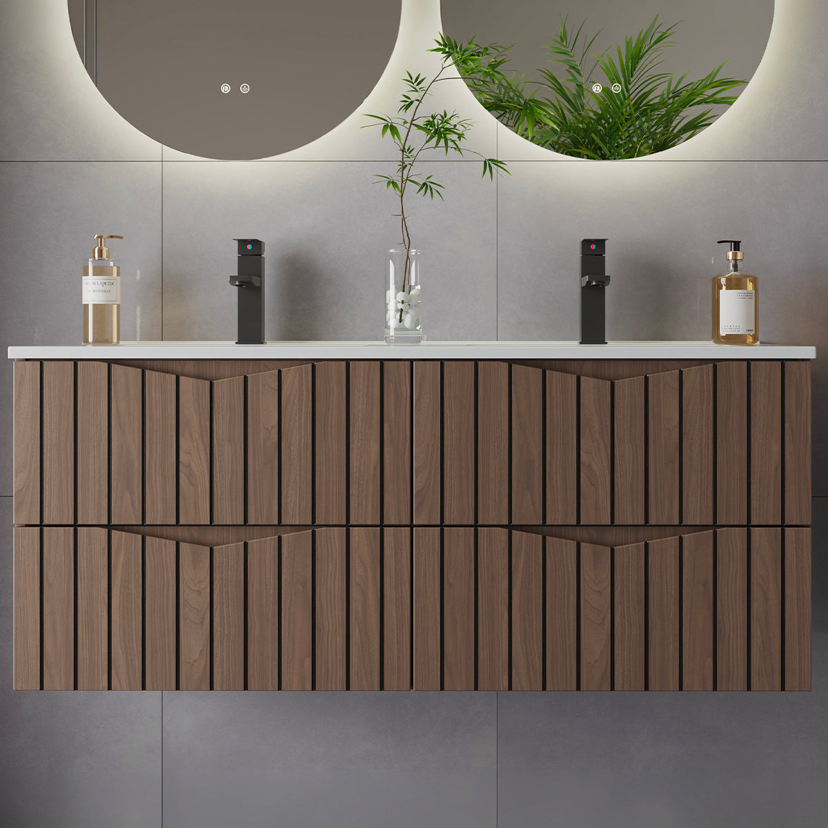 Meuble double vasque encastrée 120cm Siena bois et noir - vue 4