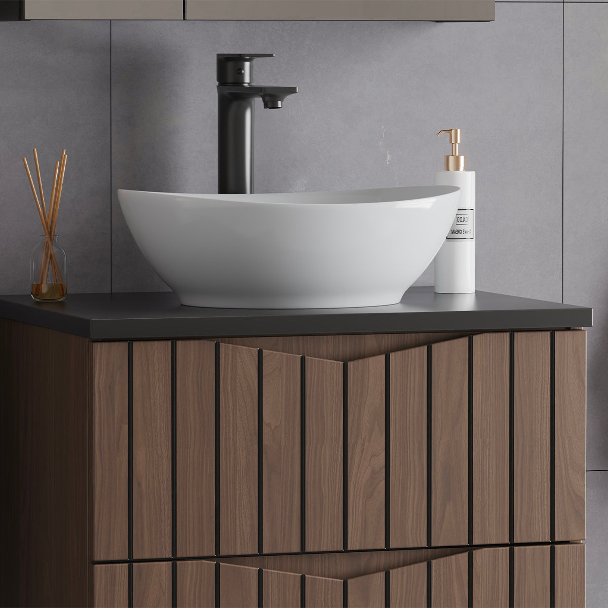 Meuble sous-vasque 60cm plan de toilette Siena bois et noir - vue 6