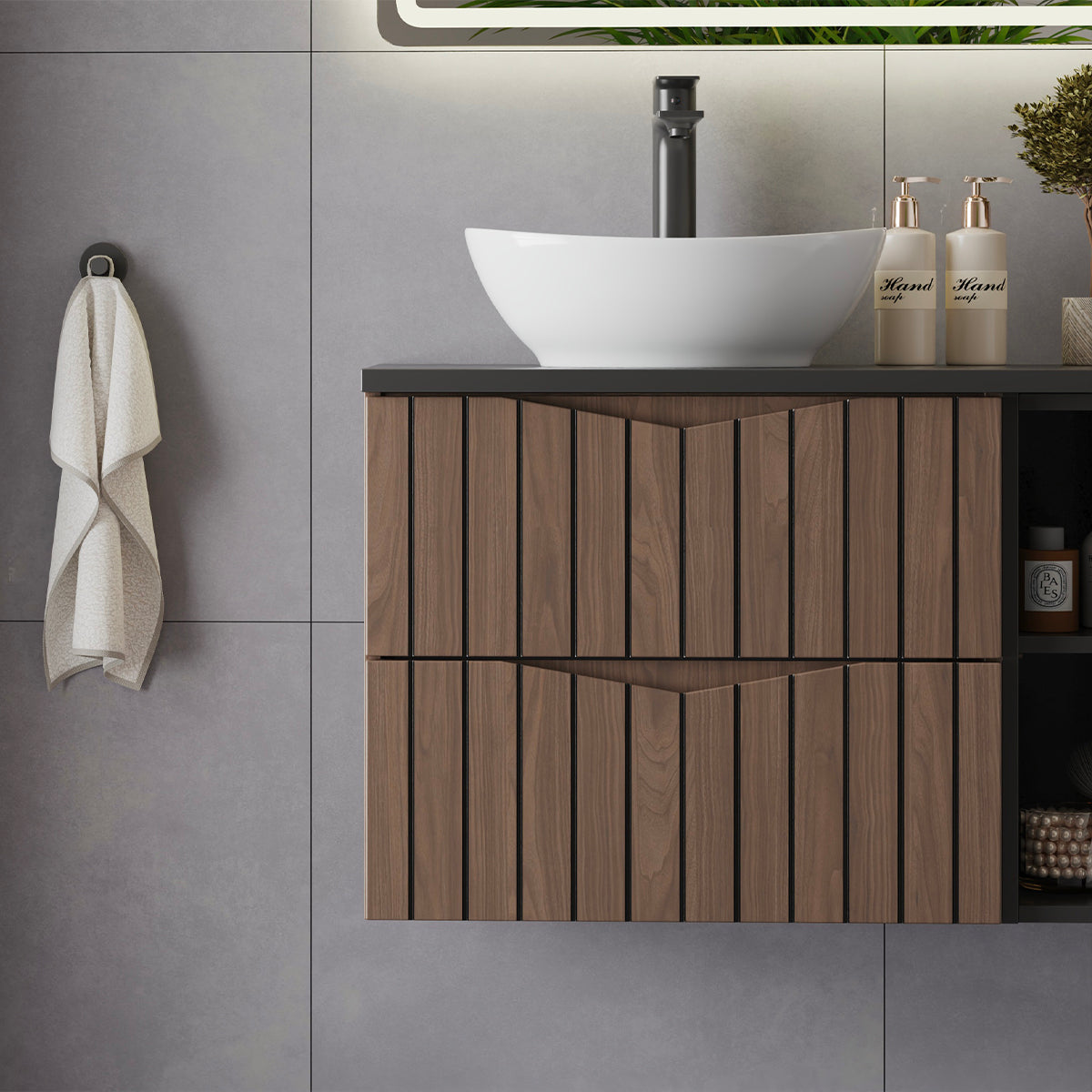 Meuble simple vasque 80cm 2 niches Siena bois et noir - vue 8