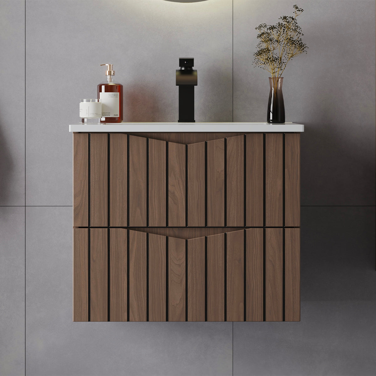 Meuble simple vasque encastrée 60cm Siena bois et noir - vue 5