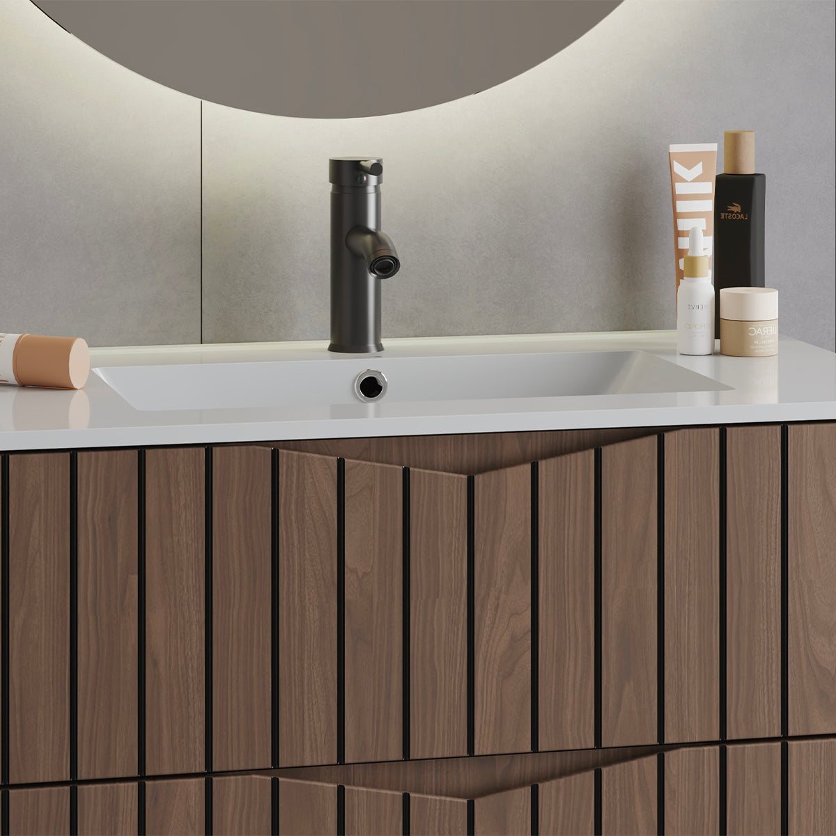 Meuble simple vasque encastrée 80cm Siena bois et noir - vue 6